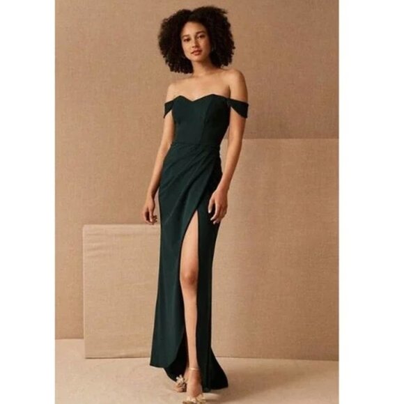 BHLDN Rossi Crepe Maxi Dress - Emerald - Picture 1 of 8